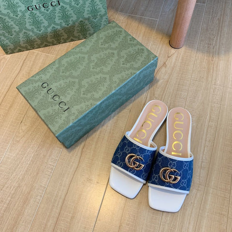 Denim Embossed Flat Slippers