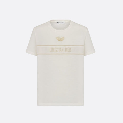 Gold Tone Logo Embroidered Butterfly T-Shirt