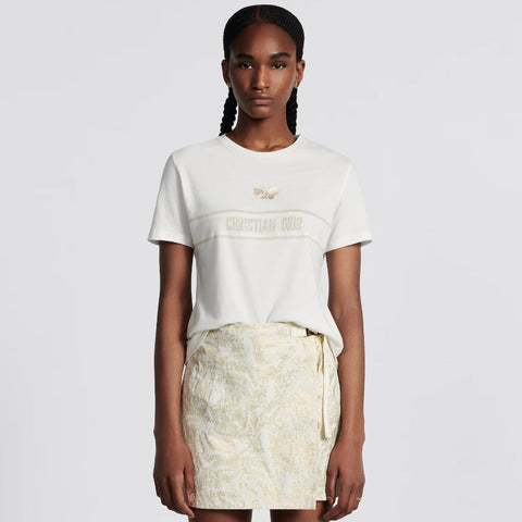 Gold Tone Logo Embroidered Butterfly T-Shirt