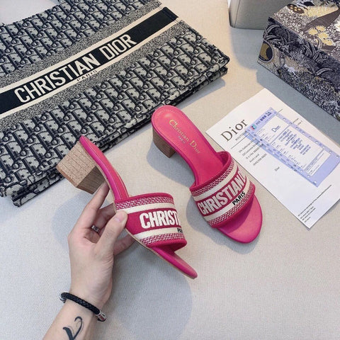 Embroidered Block Heel Slippers