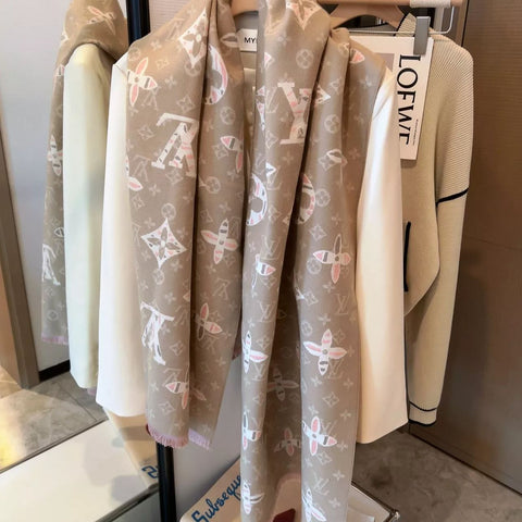 Two-Tone Monogram Jacquard Cashmere Scarf