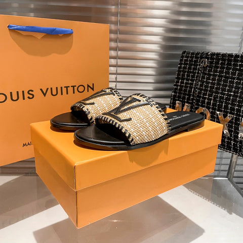 Woven Leather Flat Slippers