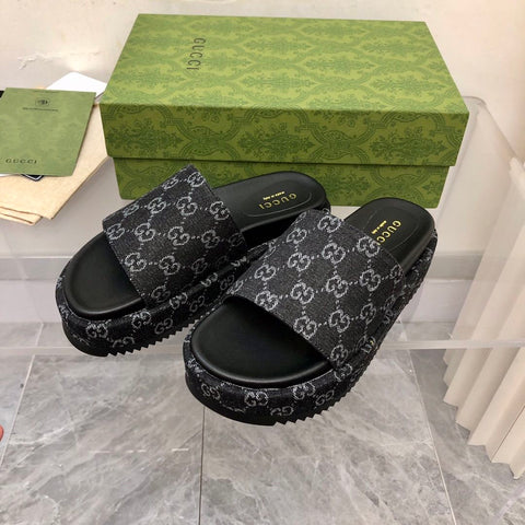 Platform Slippers With Double G Motif
