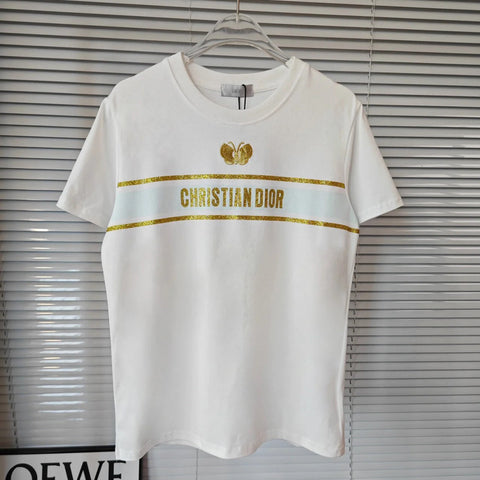 Gold Tone Logo Embroidered Butterfly T-Shirt