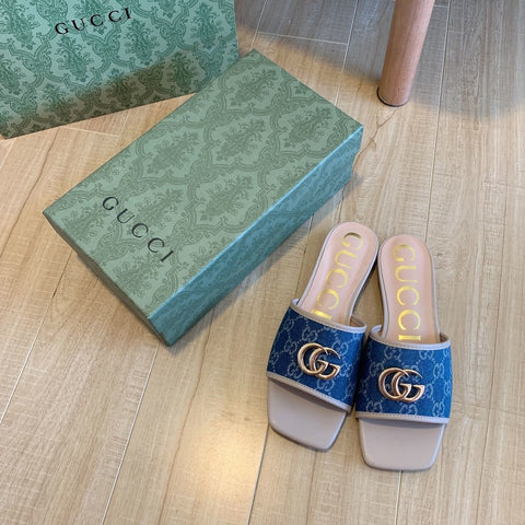 Denim Embossed Flat Slippers