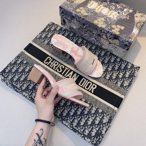 Embroidered Block Heel Slippers