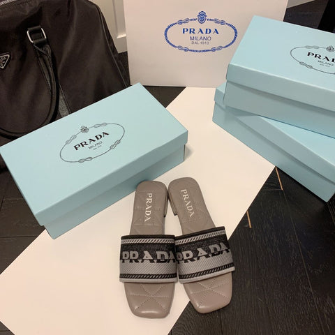 Monogram Embroidered Flat Slippers