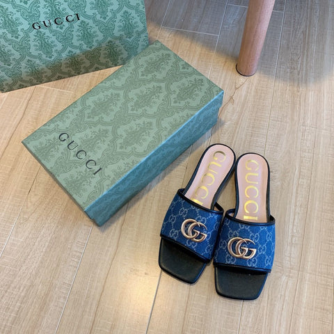 Denim Embossed Flat Slippers