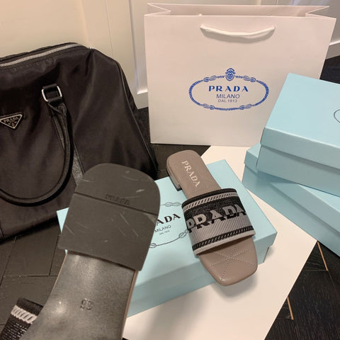 Monogram Embroidered Flat Slippers