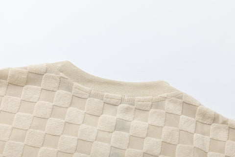 Checkerboard raised fleece cotton T-shirt