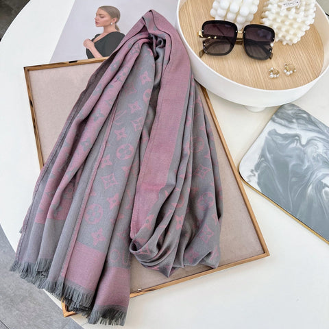 Silk Satin Fringe Monogram Scarf Shawl