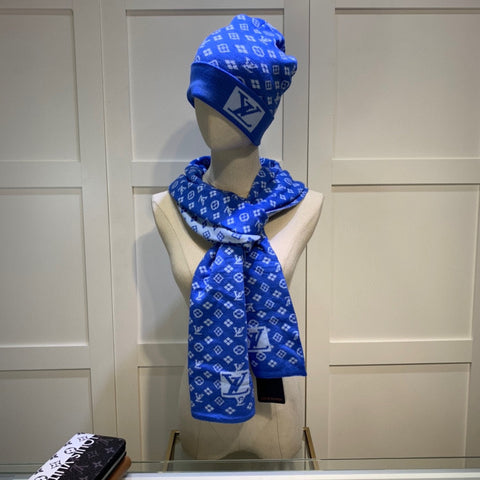 Versatile Monogram Letter Jacquard Scarf Hat Set