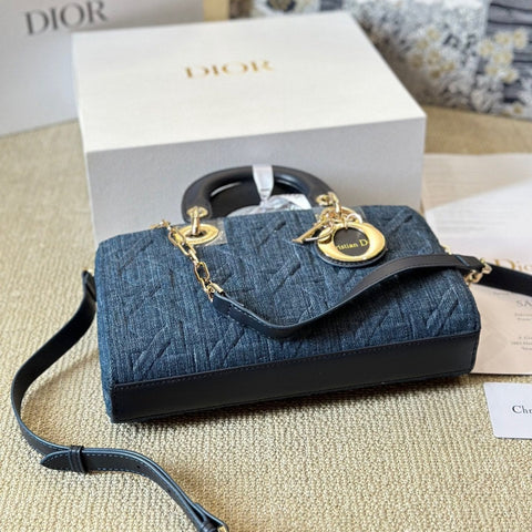 Blue Graphic Cannage Denim Medium D-Joy Bag